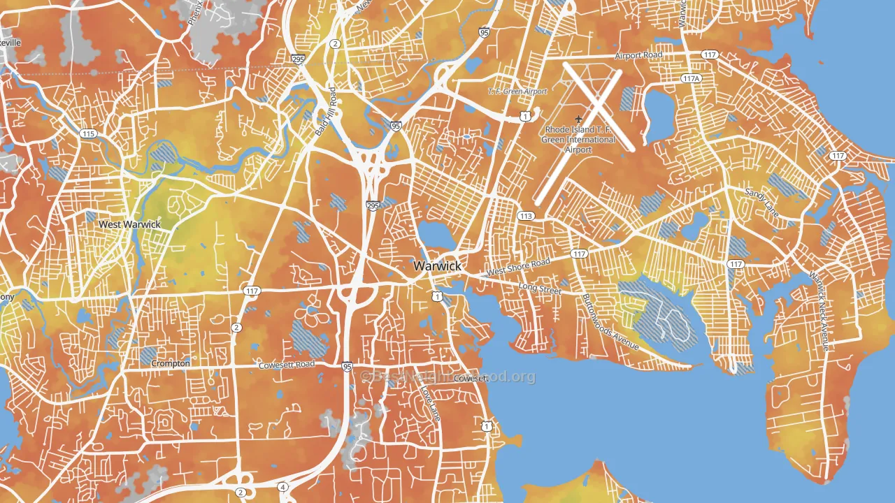 Bike Grade map of 02886, RI