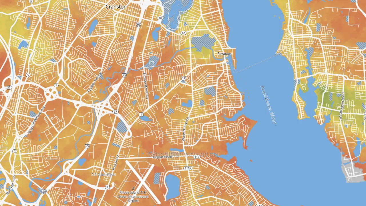 Bike Grade map of 02888, RI