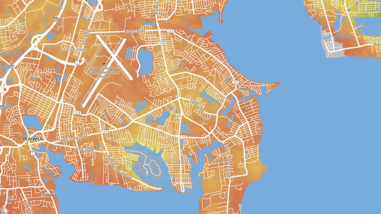 Bike Grade map of 02889, RI