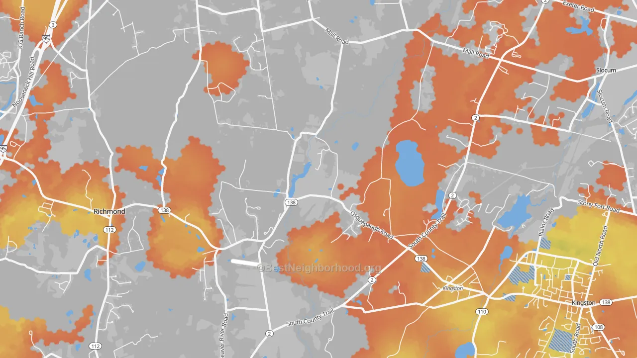 Bike Grade map of 02892, RI