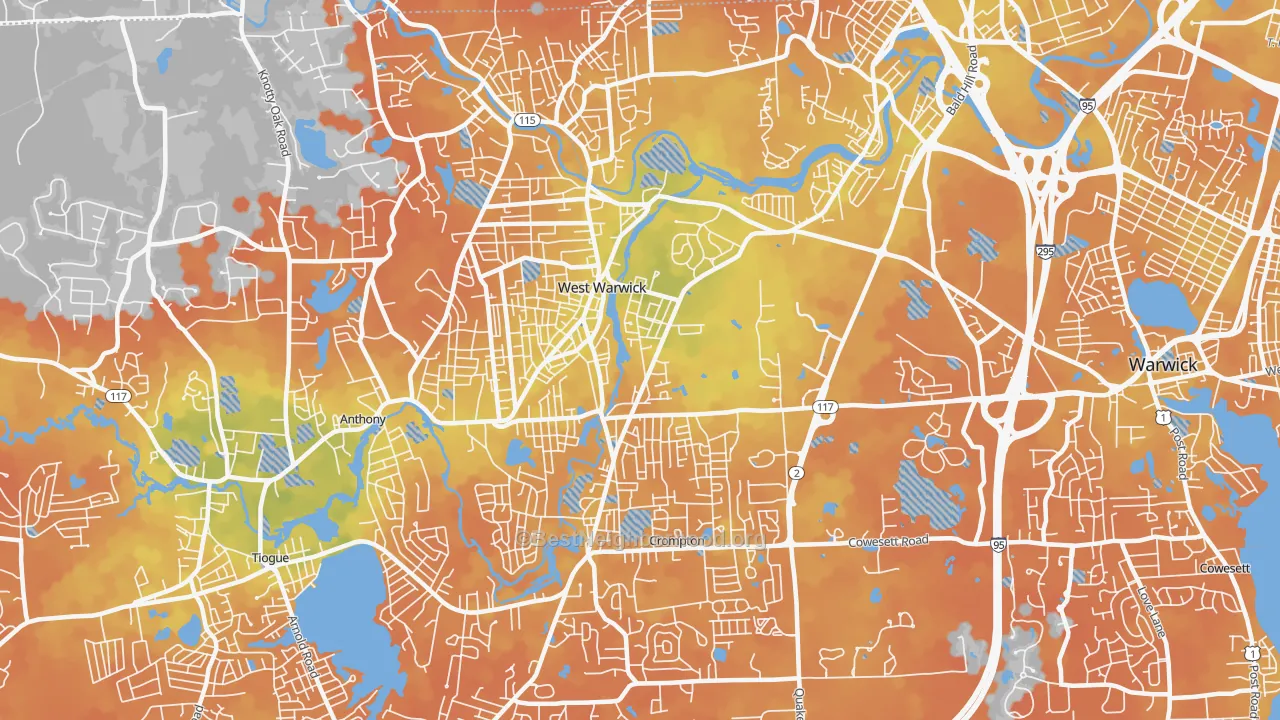 Bike Grade map of 02893, RI