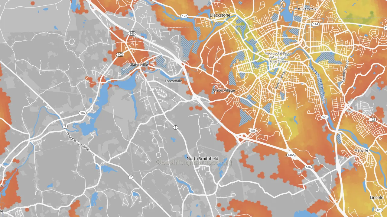 Bike Grade map of 02896, RI