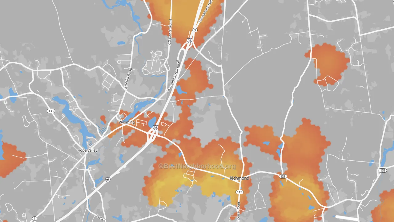Bike Grade map of 02898, RI