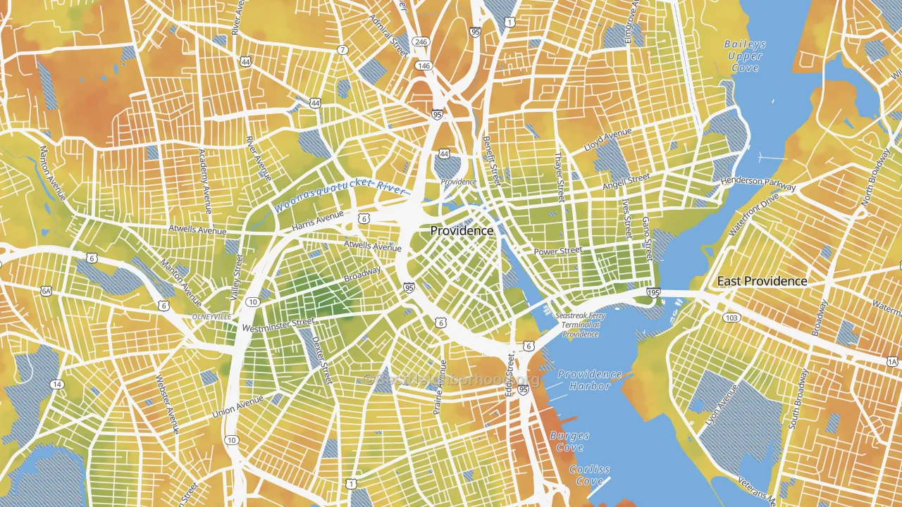 Bike Grade map of 02903, RI