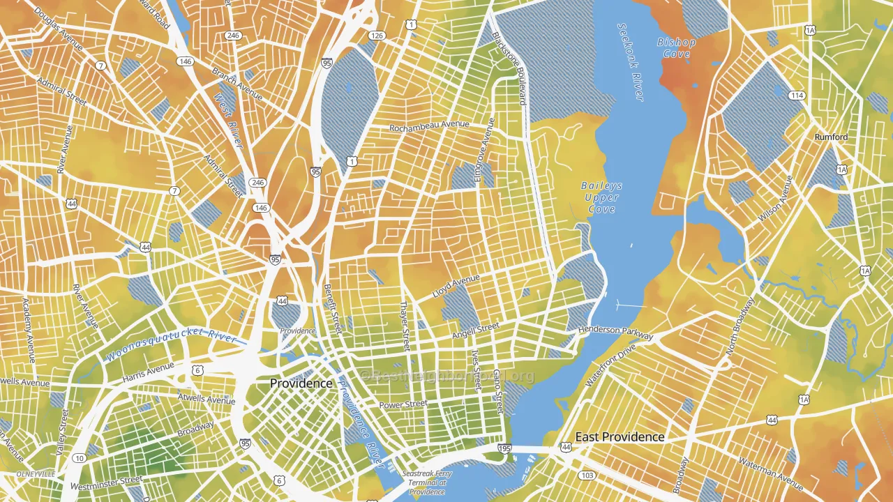 Bike Grade map of 02906, RI