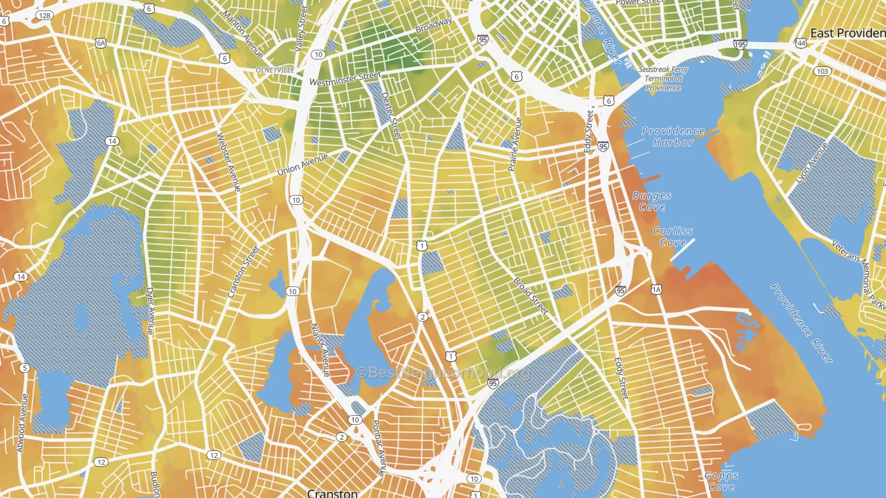 Bike Grade map of 02907, RI
