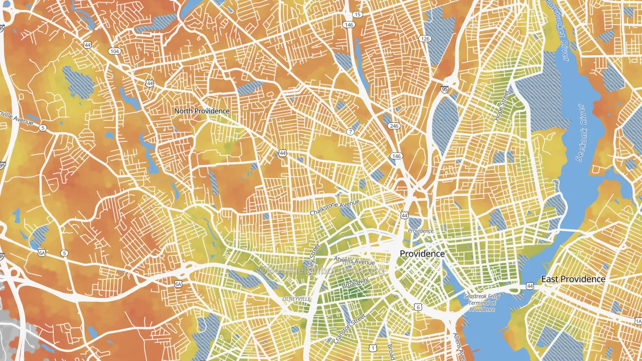 Bike Grade map of 02908, RI