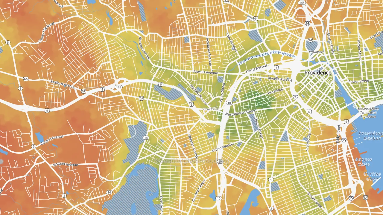 Bike Grade map of 02909, RI