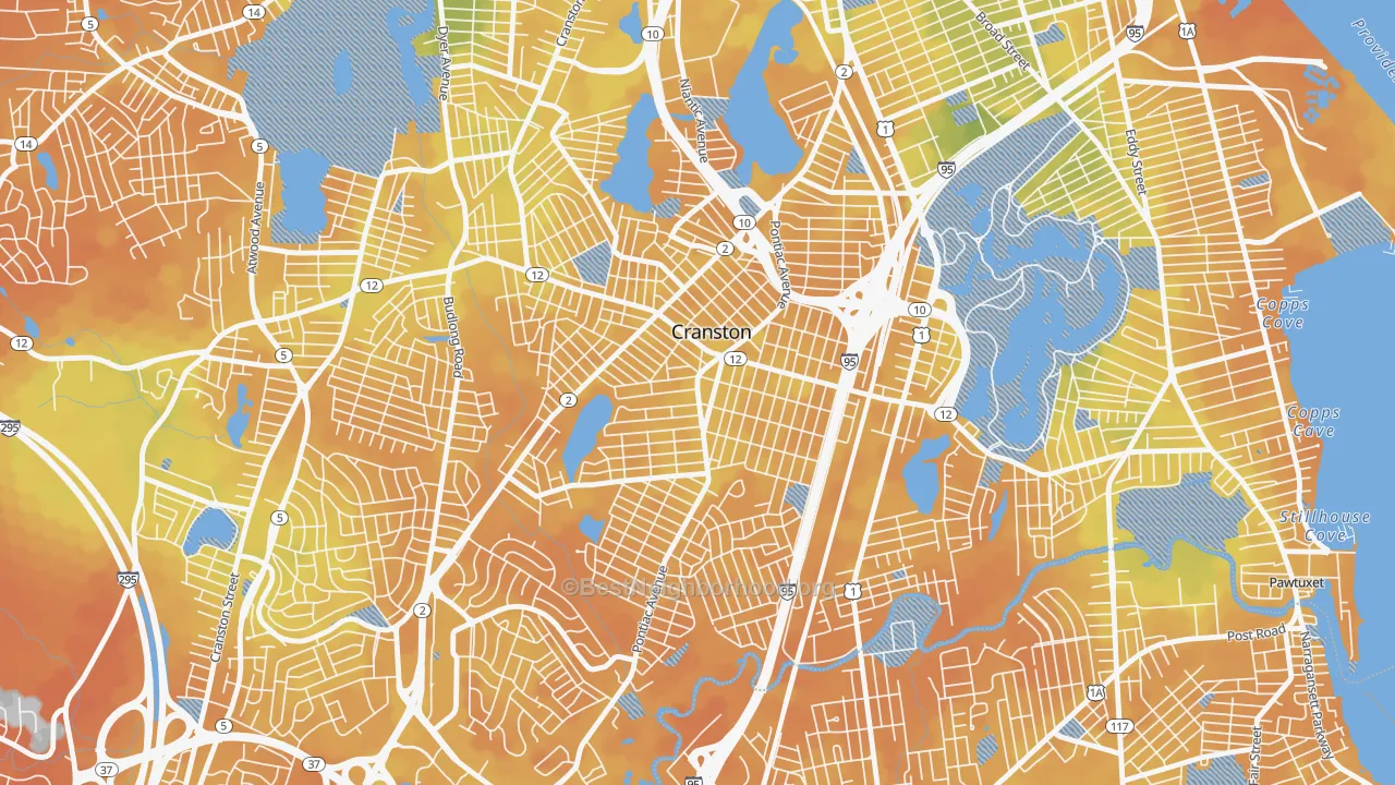 Bike Grade map of 02910, RI