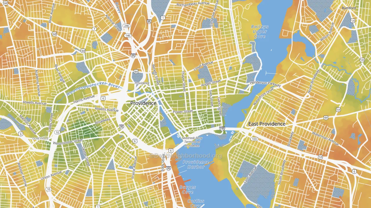 Bike Grade map of 02912, RI