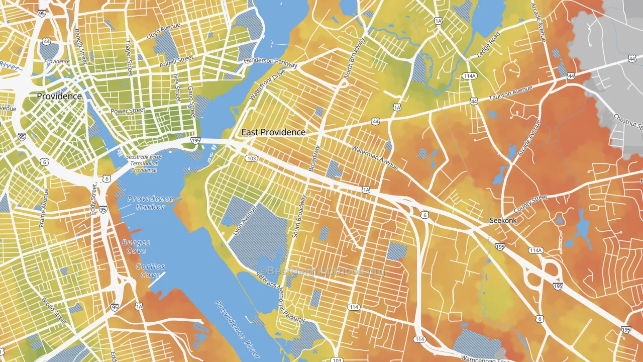 Bike Grade map of 02914, RI