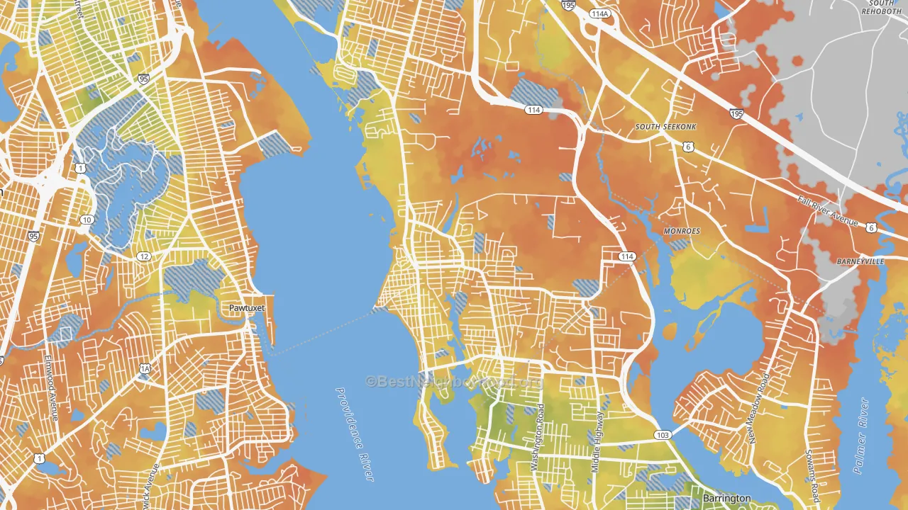 Bike Grade map of 02915, RI