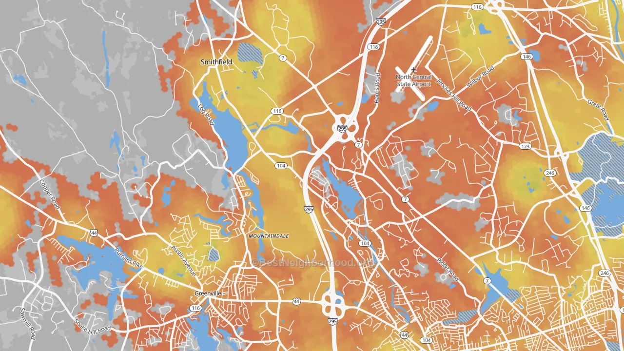 Bike Grade map of 02917, RI