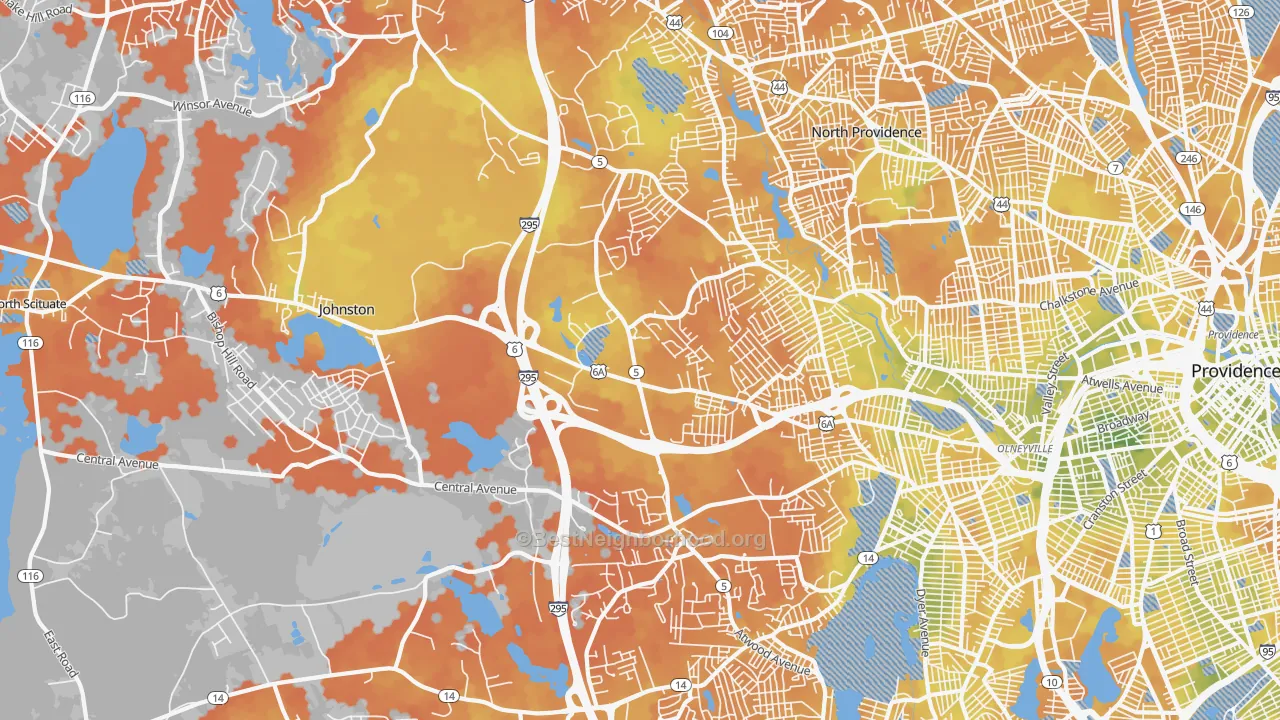 Bike Grade map of 02919, RI