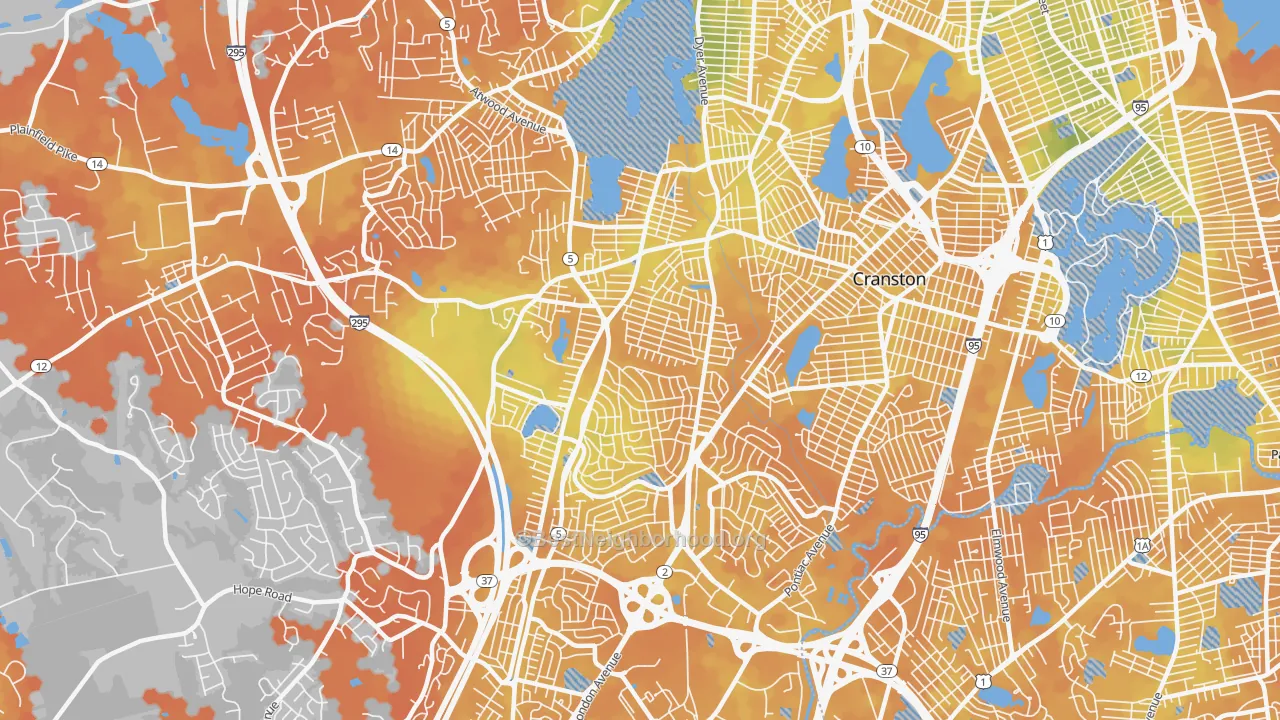 Bike Grade map of 02920, RI