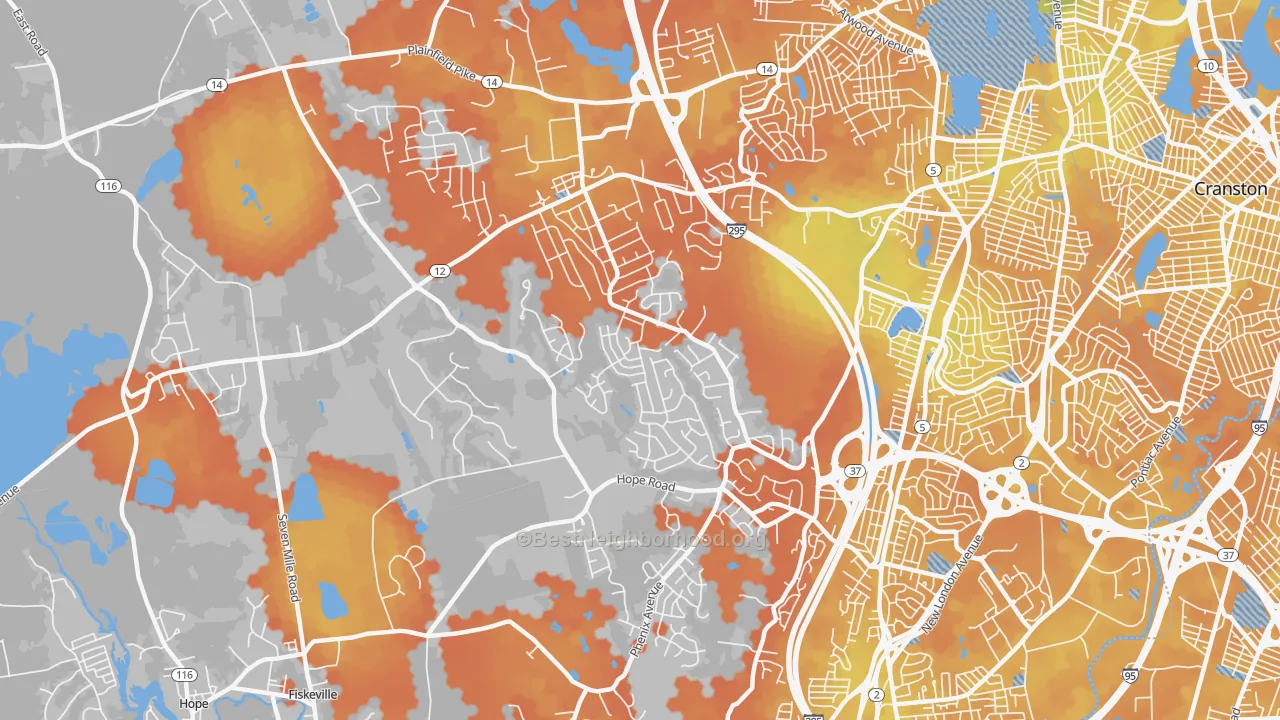 Bike Grade map of 02921, RI