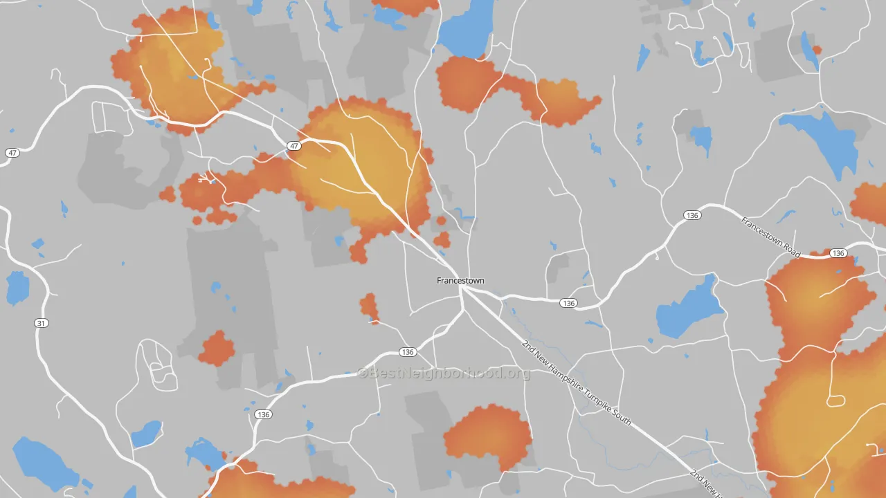 Bike Grade map of 03043, NH