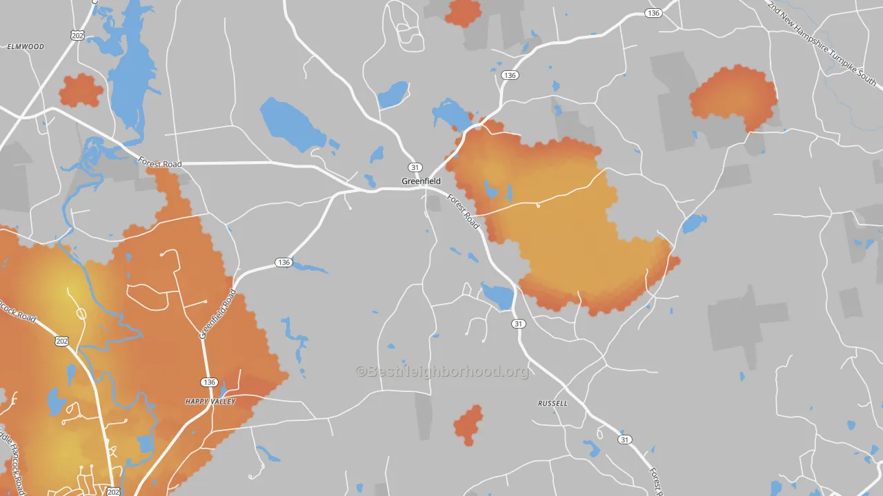 Bike Grade map of 03047, NH