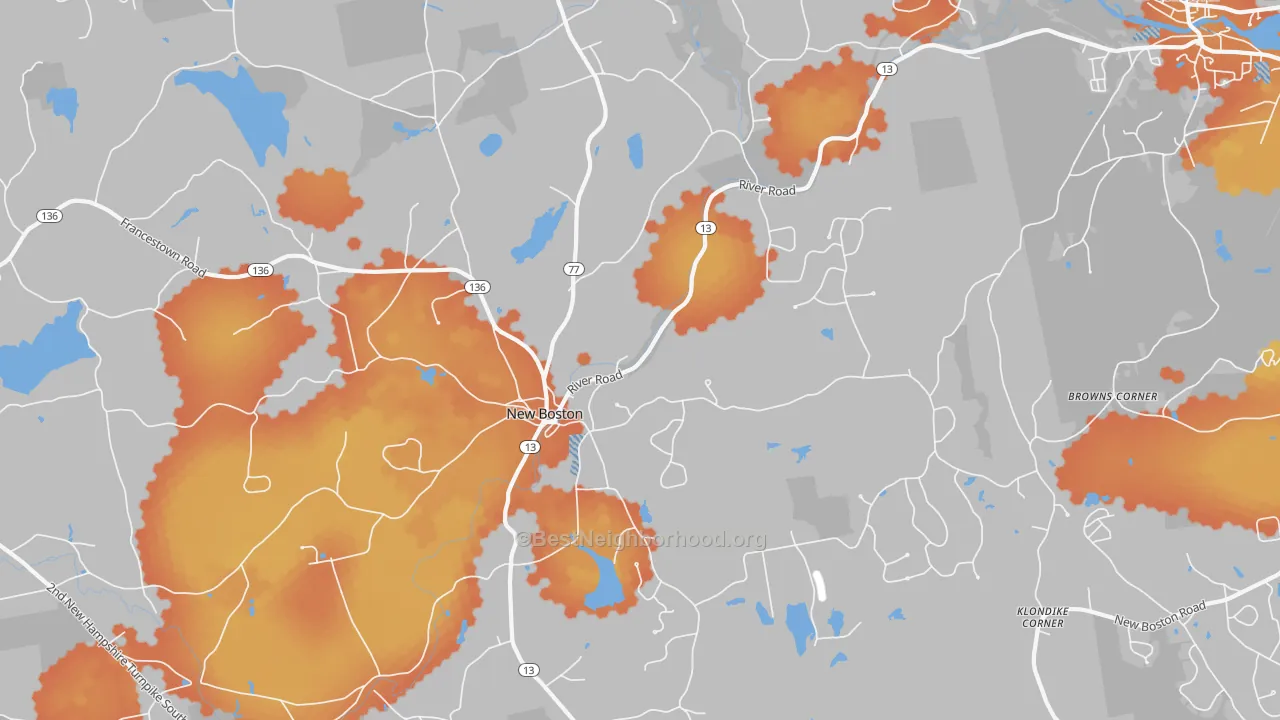 Bike Grade map of 03070, NH