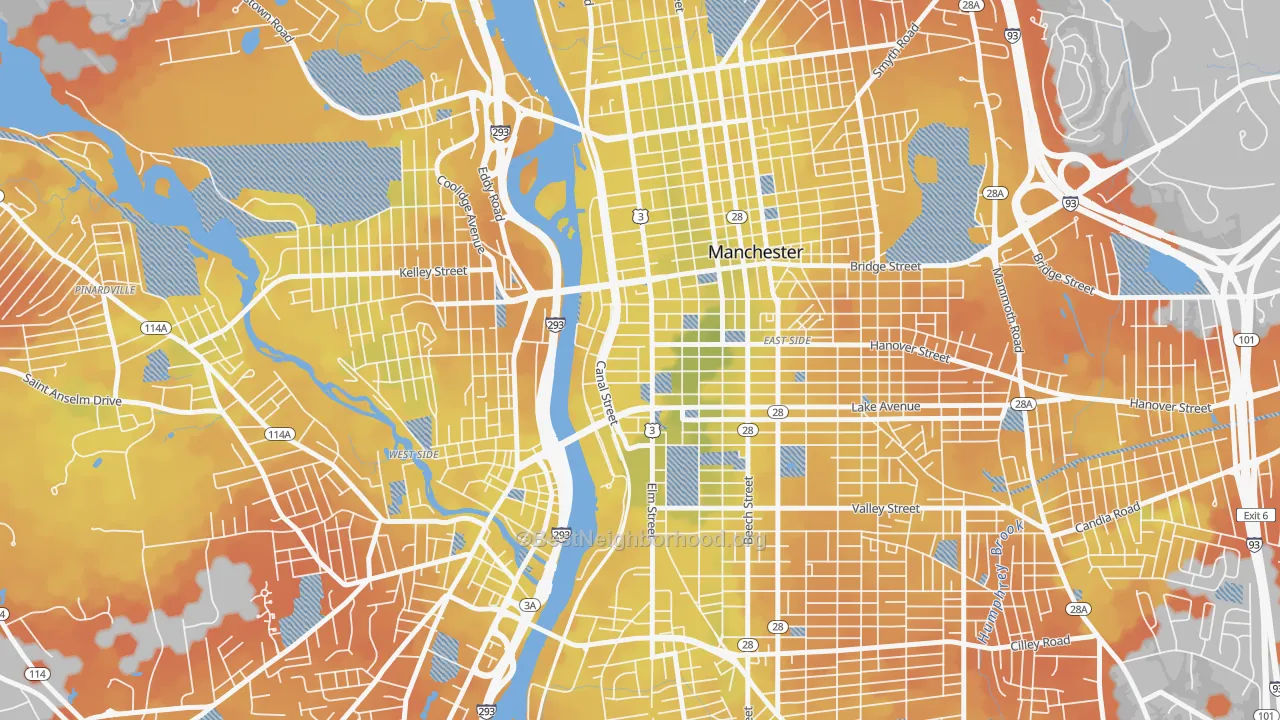 Bike Grade map of 03101, NH