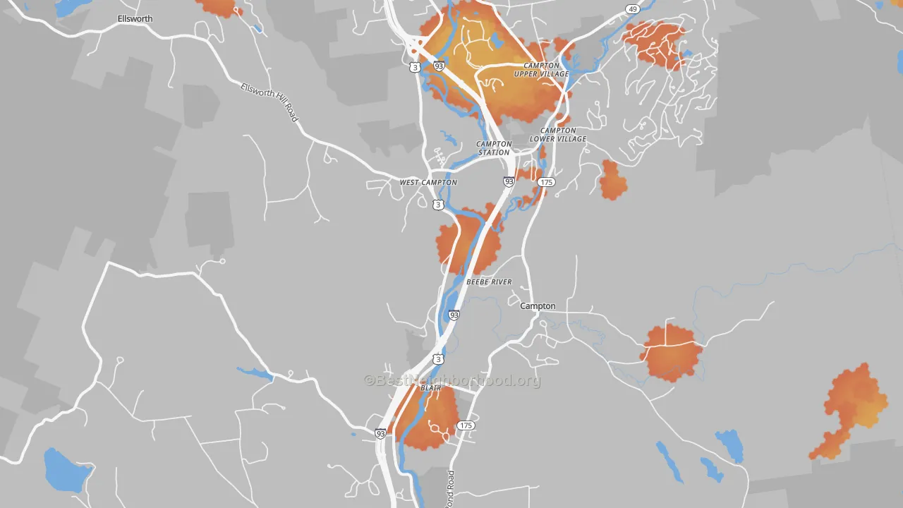 Bike Grade map of 03223, NH