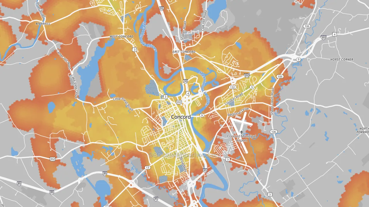 Bike Grade map of 03301, NH