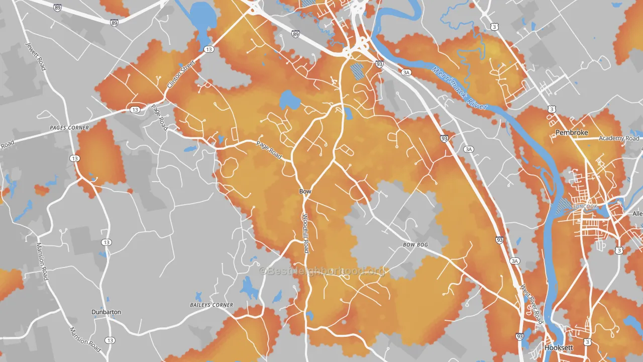 Bike Grade map of 03304, NH