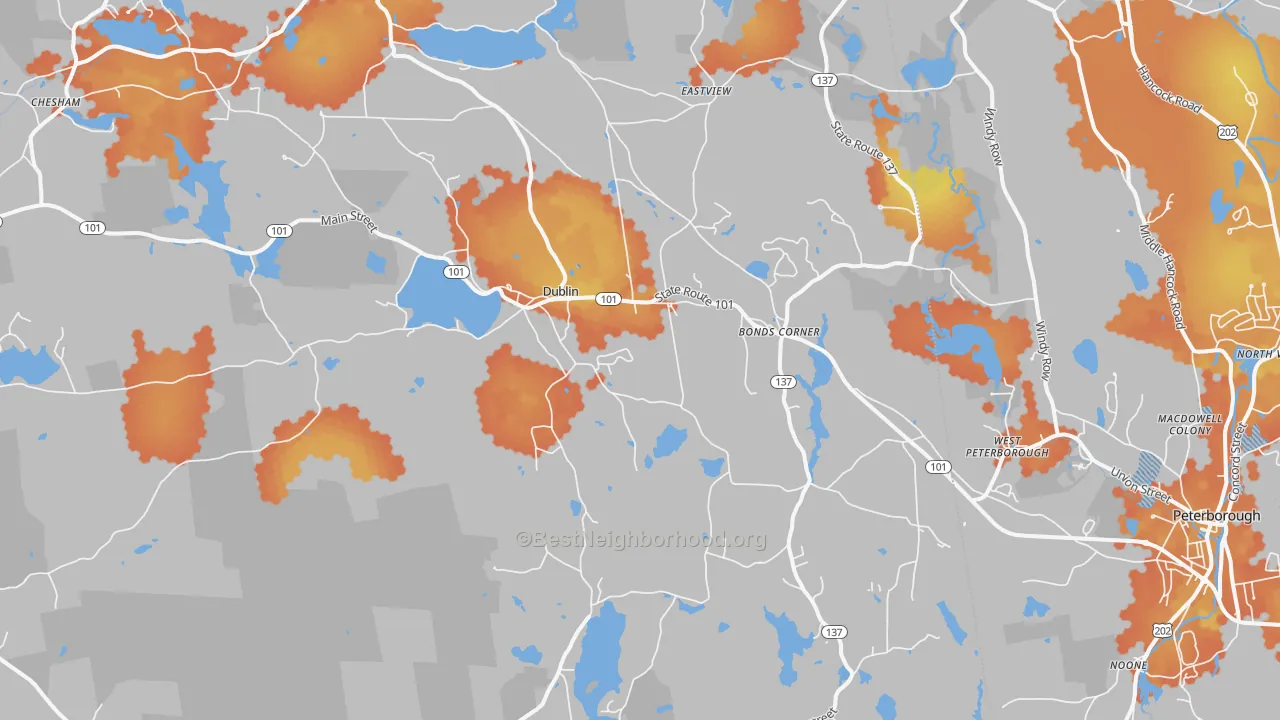 Bike Grade map of 03444, NH