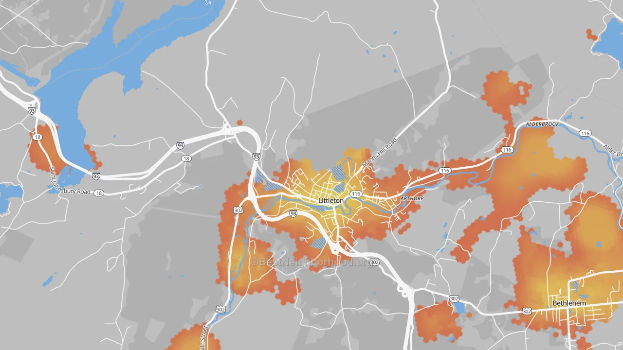 Bike Grade map of 03561, NH