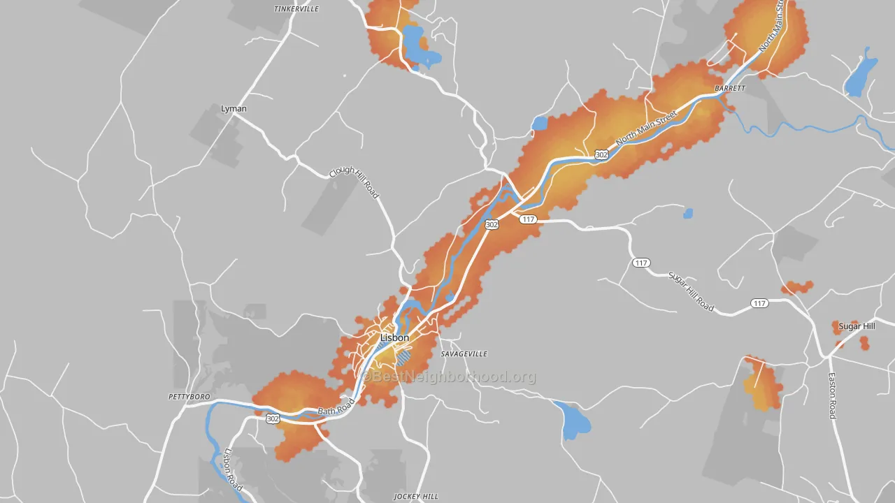 Bike Grade map of 03585, NH