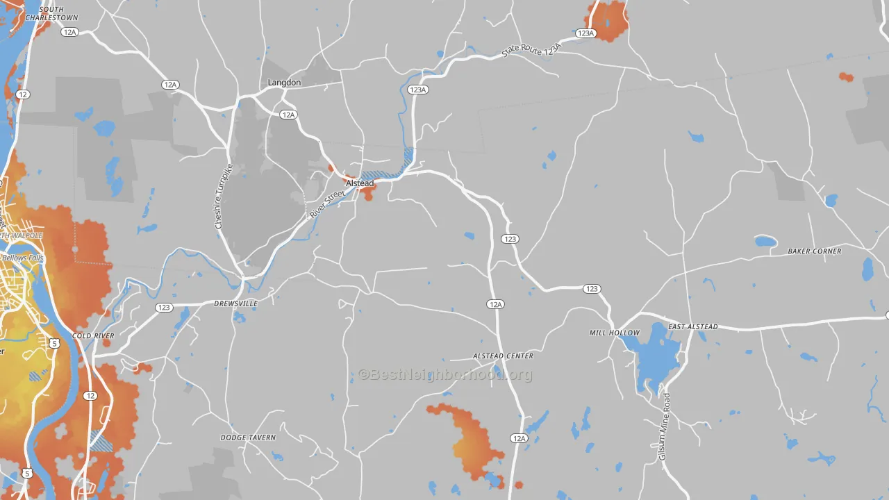 Bike Grade map of 03602, NH