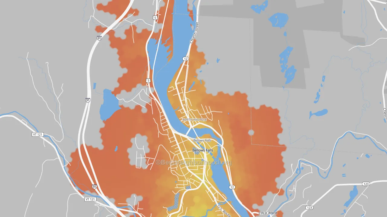 Bike Grade map of 03609, NH