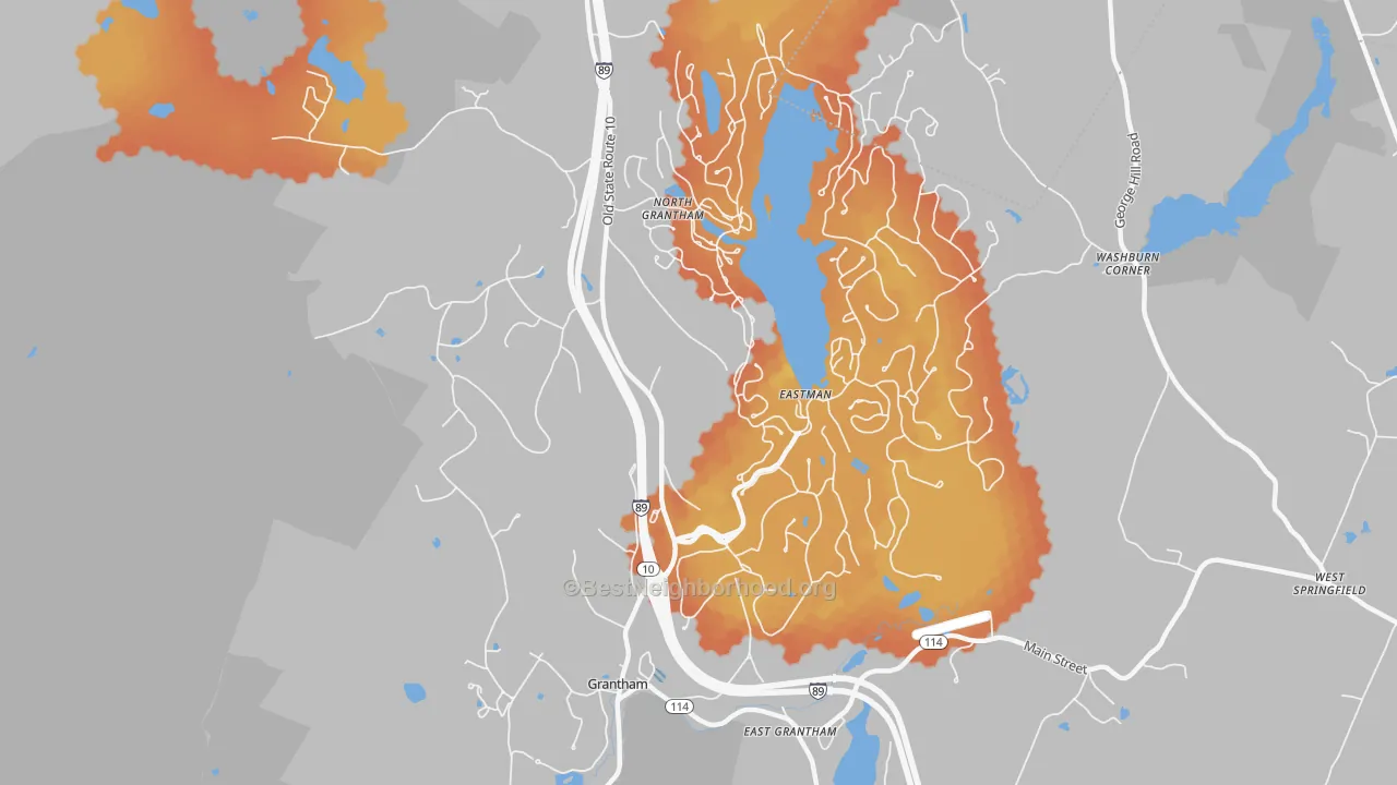 Bike Grade map of 03753, NH