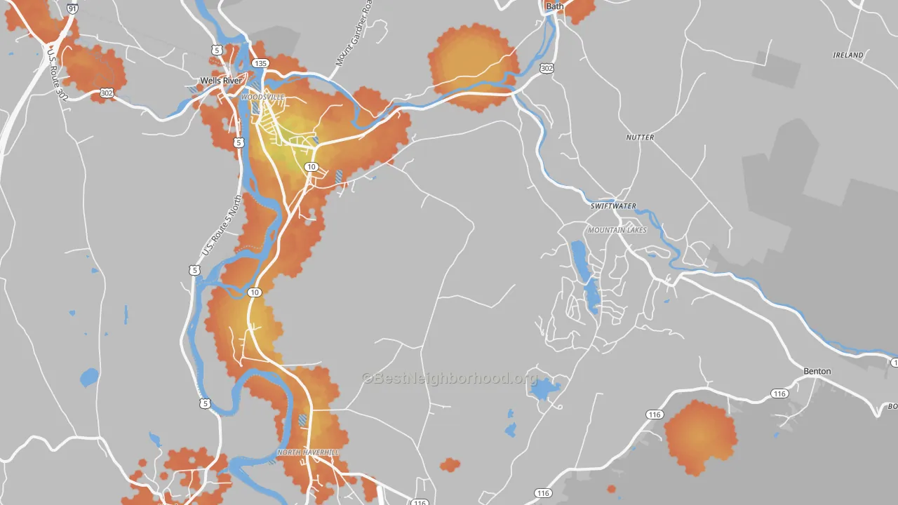 Bike Grade map of 03785, NH
