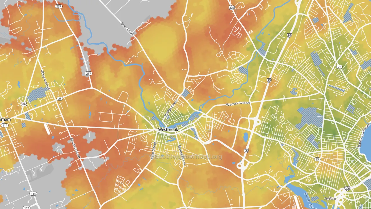 Bike Grade map of 04092, ME