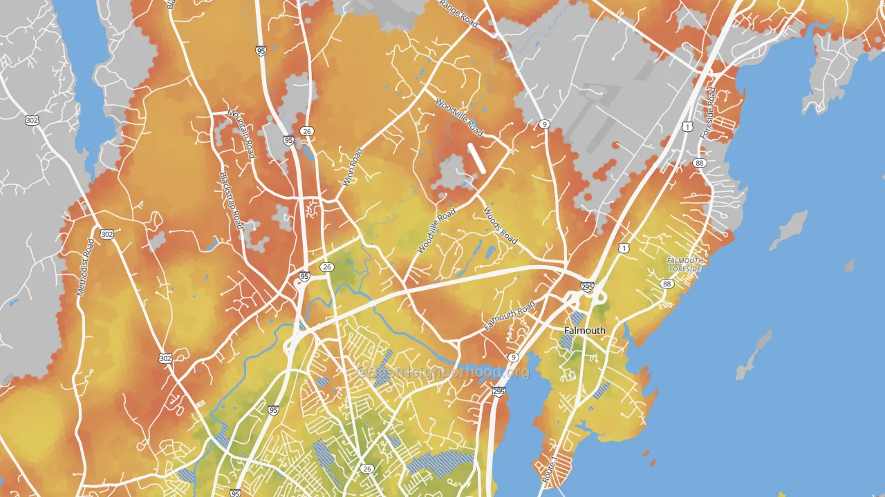 Bike Grade map of 04105, ME