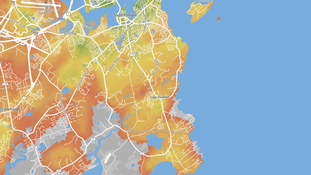 Bike Grade map of 04107, ME