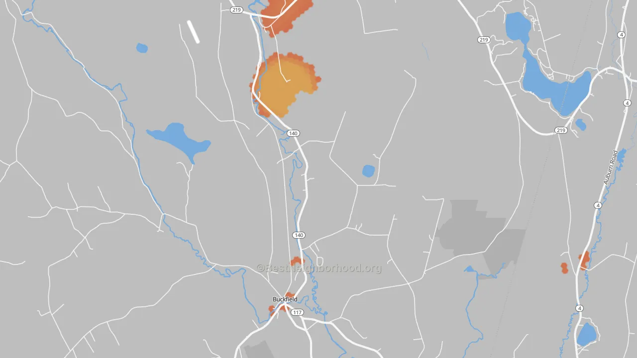 Bike Grade map of 04220, ME
