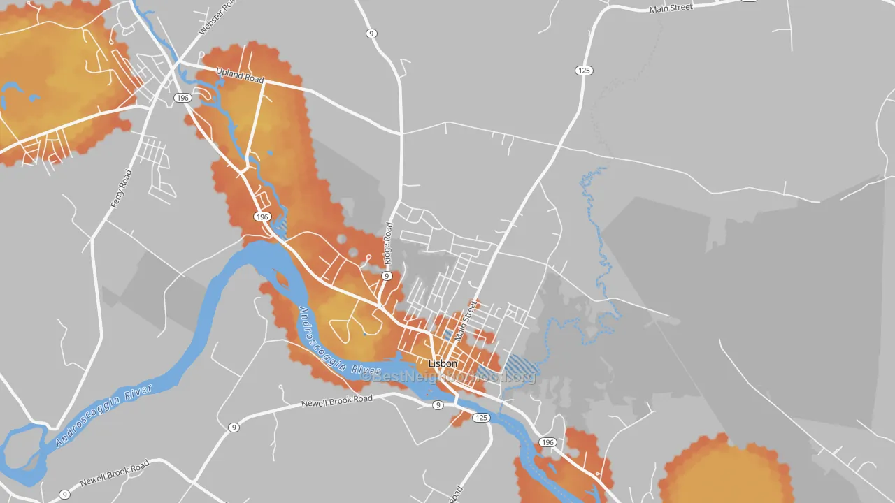 Bike Grade map of 04252, ME