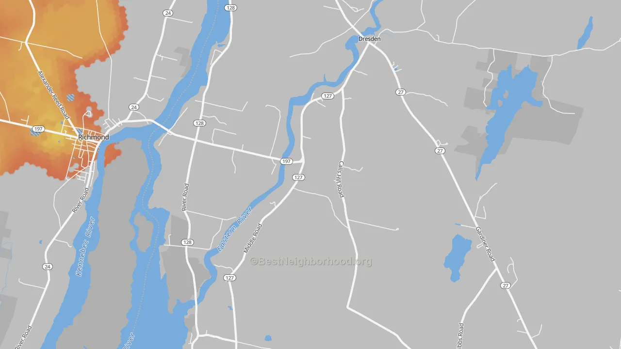 Bike Grade map of 04342, ME