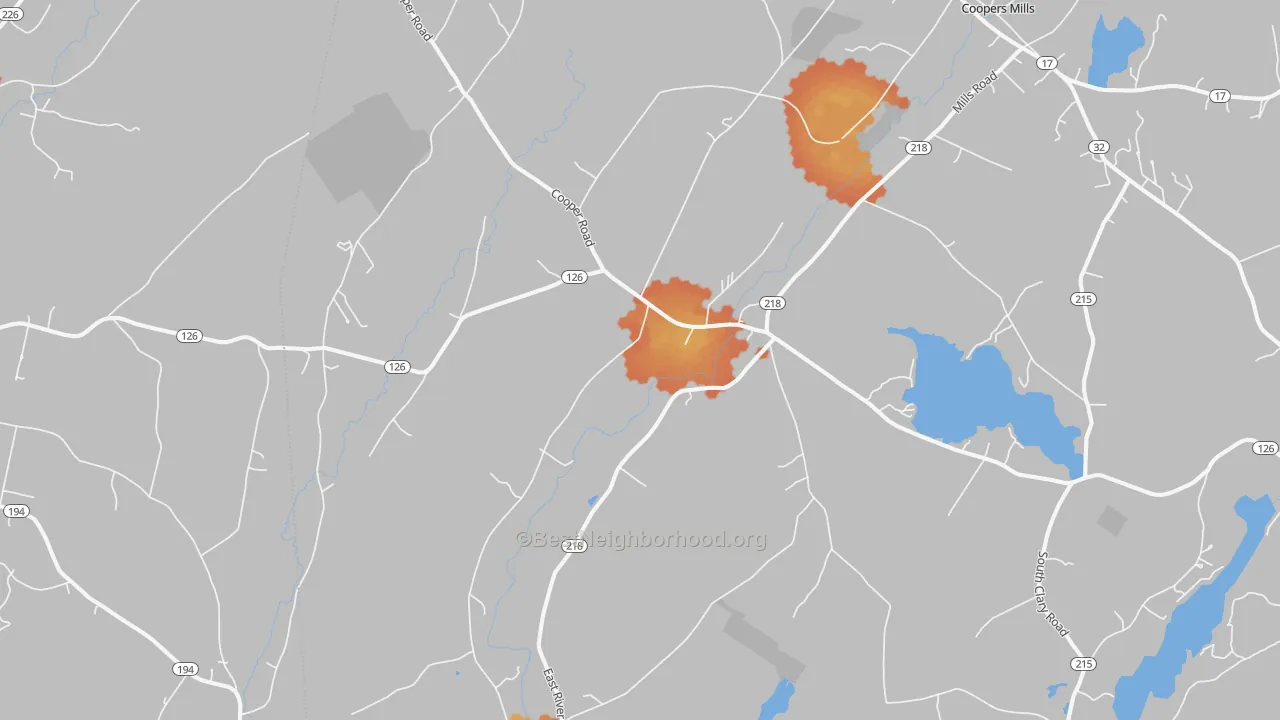Bike Grade map of 04353, ME
