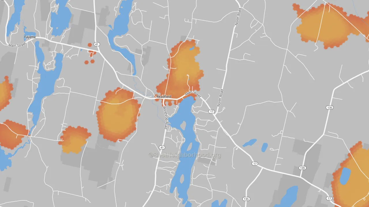 Bike Grade map of 04355, ME