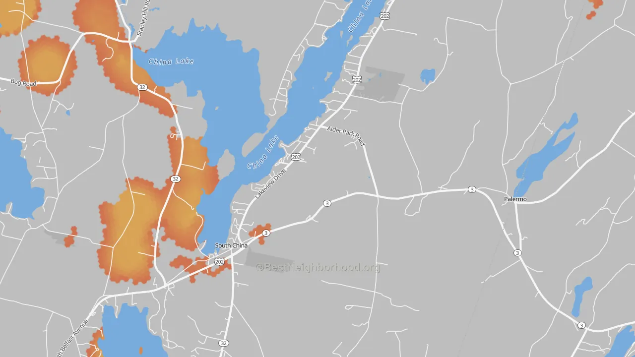 Bike Grade map of 04358, ME