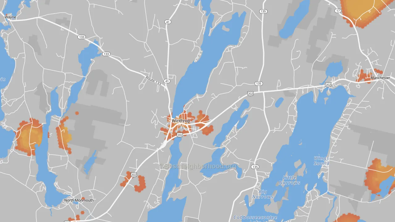 Bike Grade map of 04364, ME