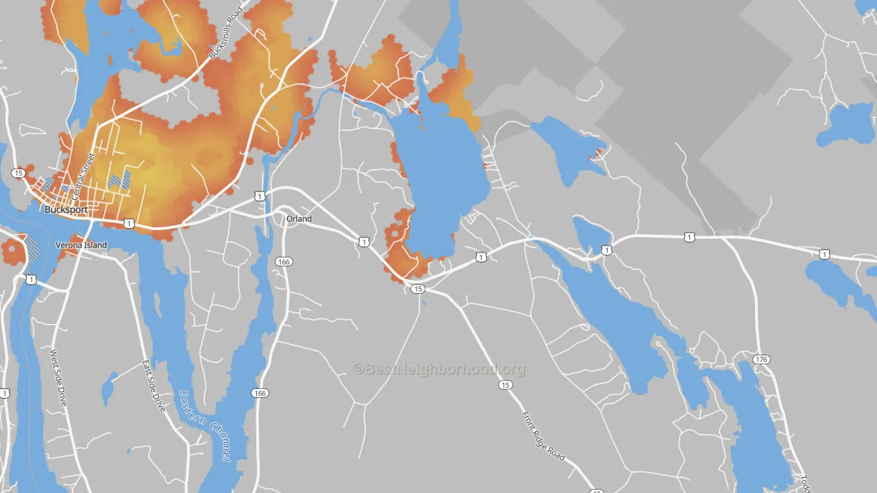Bike Grade map of 04472, ME