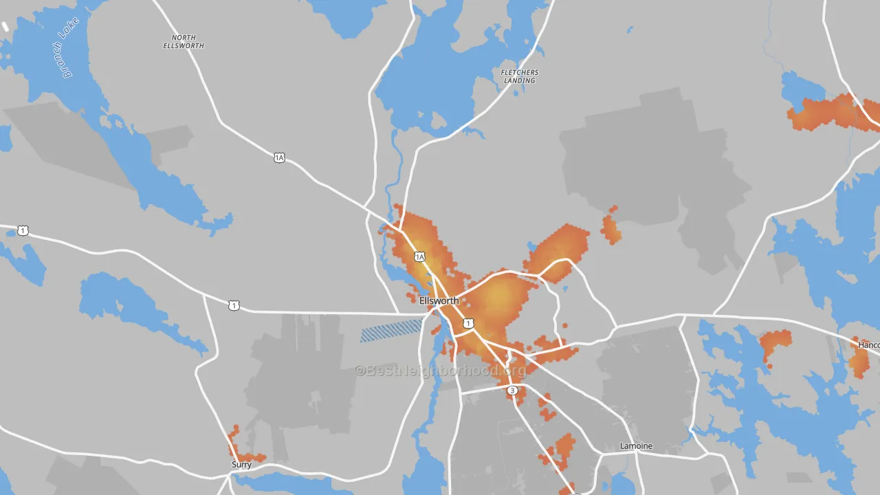 Bike Grade map of 04605, ME