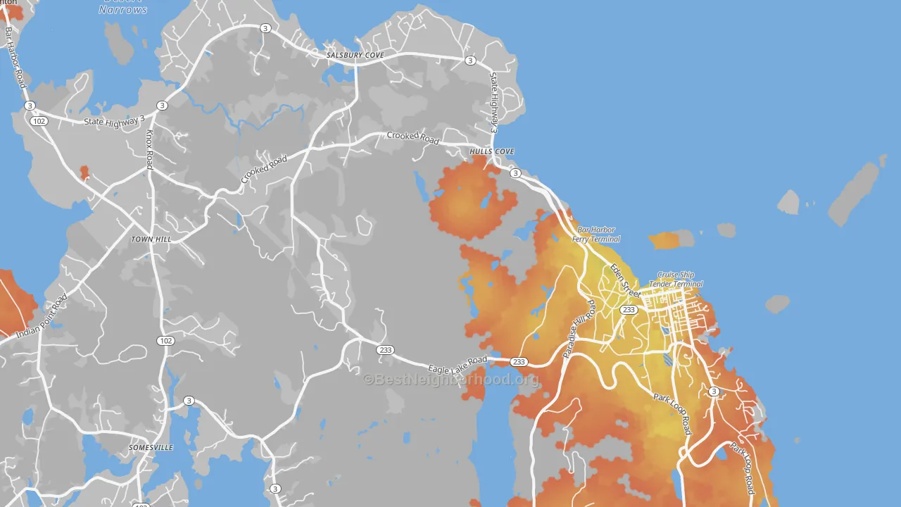 Bike Grade map of 04609, ME