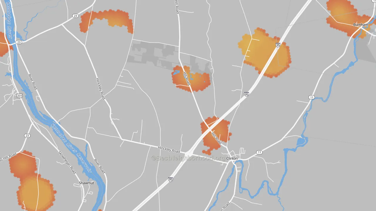 Bike Grade map of 04927, ME