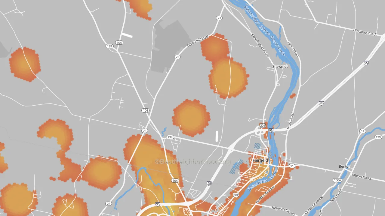 Bike Grade map of 04937, ME