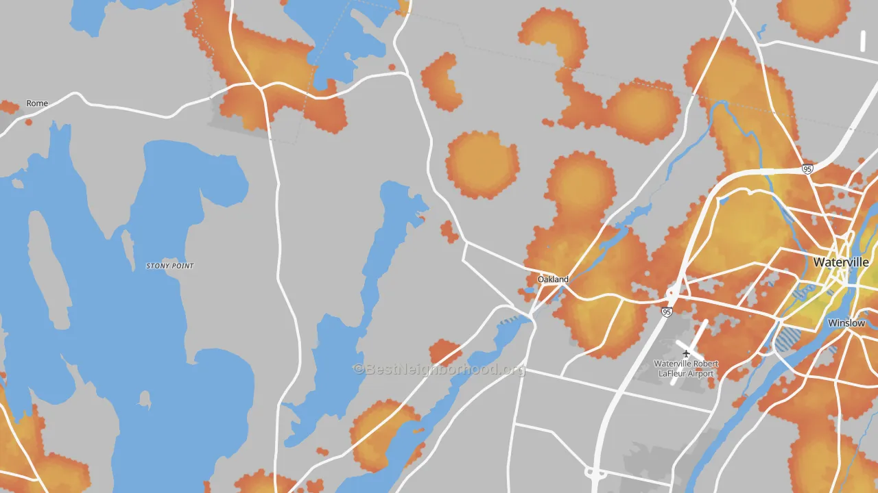 Bike Grade map of 04963, ME